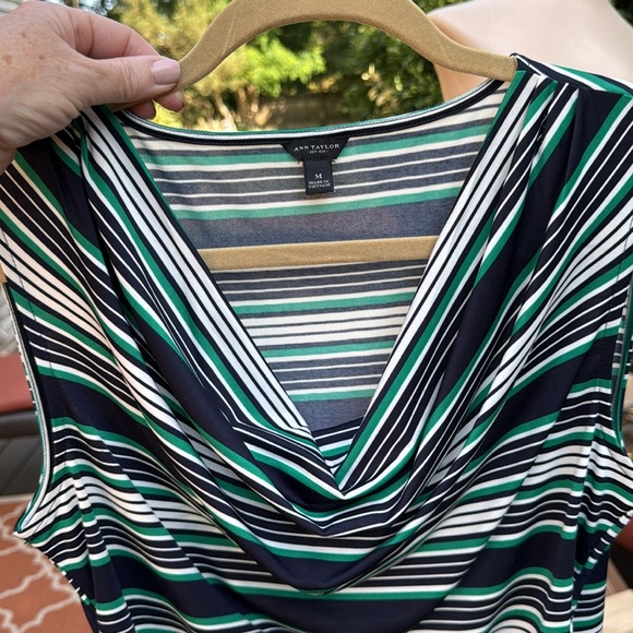 Ann Taylor Top, Navy, Green, and White Striped, Medium - Picture 8 of 8